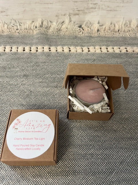 Cherry Blossom Soy Tea Light – Handmade Mini Candle